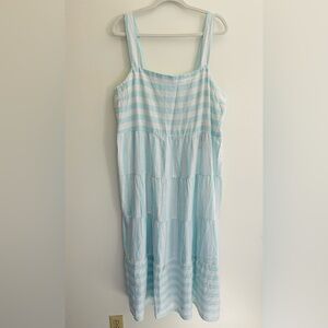 Casa Cabana Linen Blend Blue & White Striped Tiered Midi Dress, NWT, Women’s XL